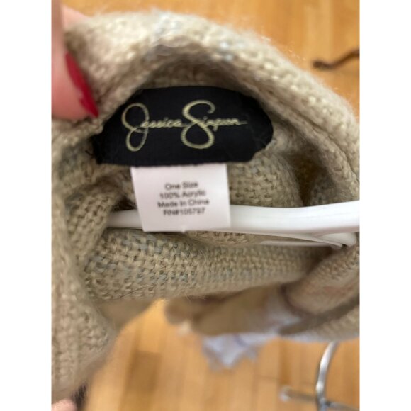 Jessica Simpson Hooded Fringe Shawl Wrap Poncho One Size Acrylic Beige - Picture 5 of 5